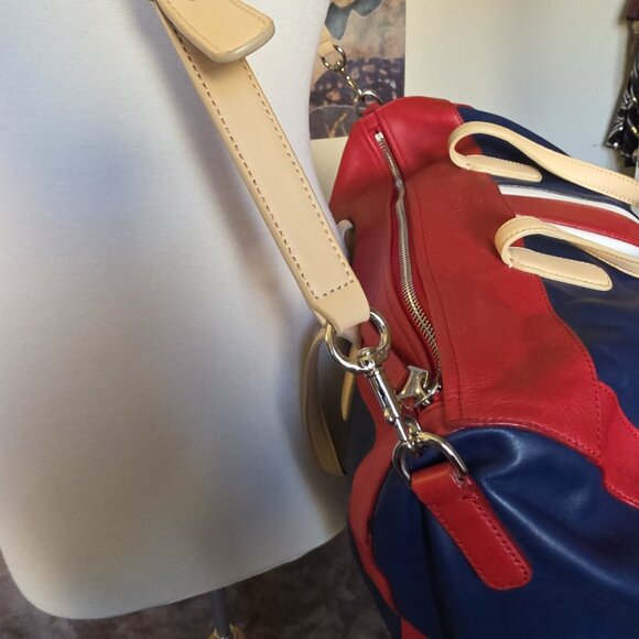 Coach Legacy Boston Weekender 23481 XL Leather Duffel Red White Blue AUTHENTIC - Picture 13 of 16